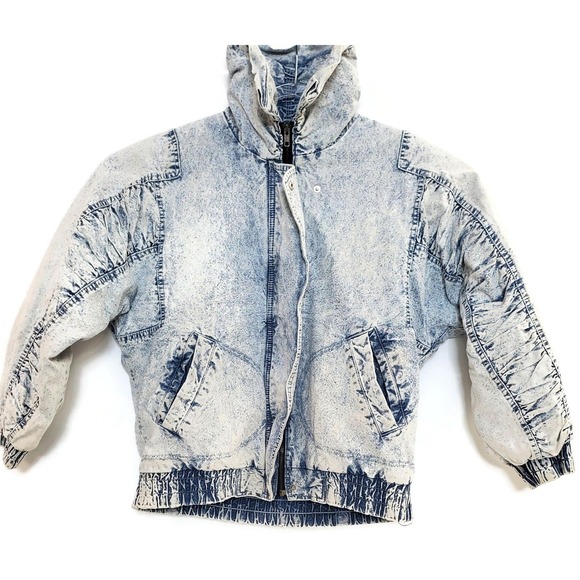 Vintage‎ Gitano Jacket Womens Small Blue Acid Wash Denim Puffer Outerwear 80s